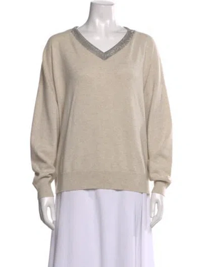 Pre-owned Brunello Cucinelli Cashmere V-neck Sweater In Neutral
