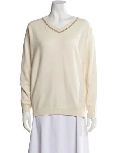 Pre-owned Brunello Cucinelli Cashmere V-neck Sweater In Neutral