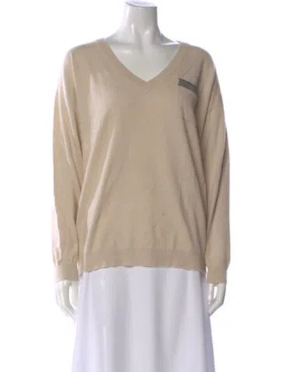 Pre-owned Brunello Cucinelli Cashmere V-neck Sweater In Neutral