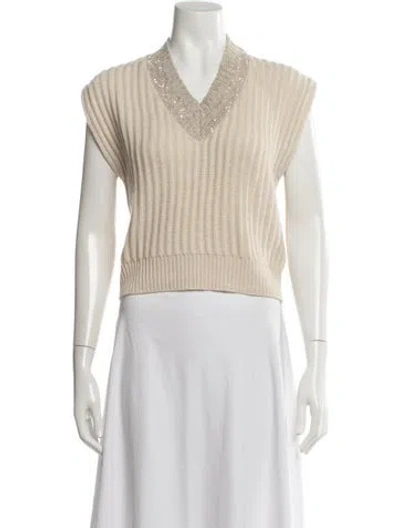 Pre-owned Brunello Cucinelli Cashmere V-neck Sweater In Neutral