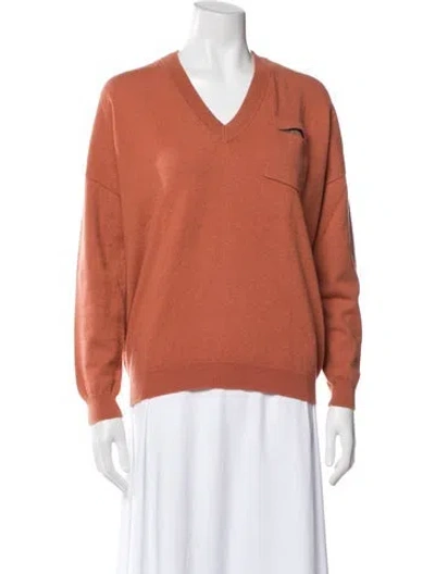 Pre-owned Brunello Cucinelli Cashmere V-neck Sweater In Orange