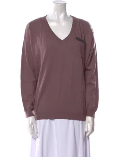 Pre-owned Brunello Cucinelli Cashmere V-neck Sweater In Purple
