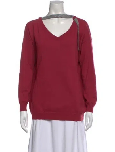 Pre-owned Brunello Cucinelli Cashmere V-neck Sweater In Red