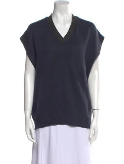 Pre-owned Brunello Cucinelli Cashmere V-neck Sweater W/ Tags In Blue