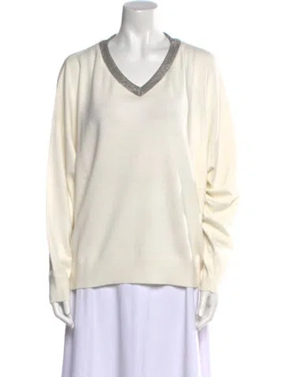 Pre-owned Brunello Cucinelli Cashmere V-neck Sweater W/ Tags In Neutral