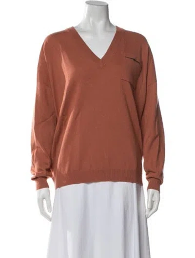Pre-owned Brunello Cucinelli Cashmere V-neck Sweater W/ Tags In Orange