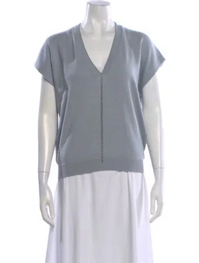 Pre-owned Brunello Cucinelli Cashmere V-neck Top In Blue