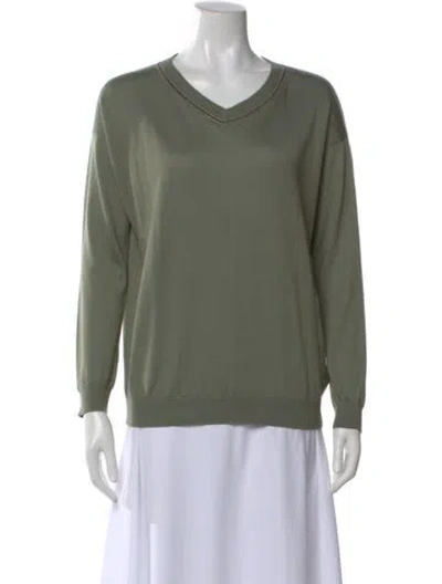 Pre-owned Brunello Cucinelli Cashmere V-neck Top In Green