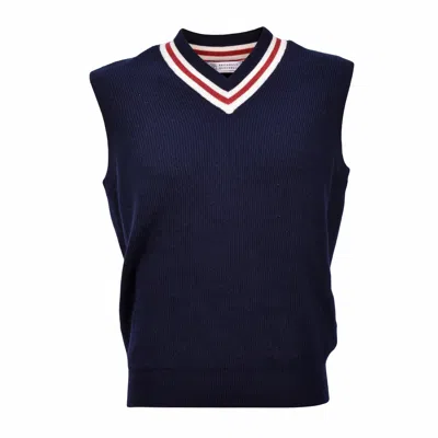 Brunello Cucinelli Cashmere V-neck Vest In Blue