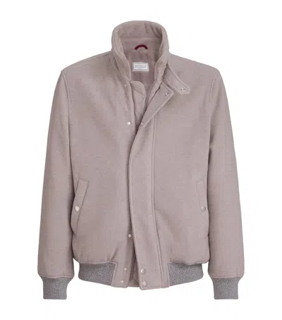 Brunello Cucinelli Cashmere Water-resistant Bomber Jacket In Brown