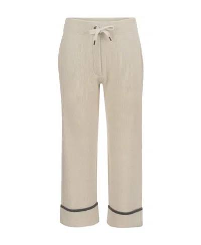 Brunello Cucinelli Cashmere Wide-leg Track Pants In Brown