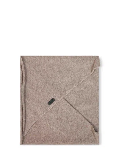 Brunello Cucinelli Cashmere With Monili Embroidery Scarf In Nude