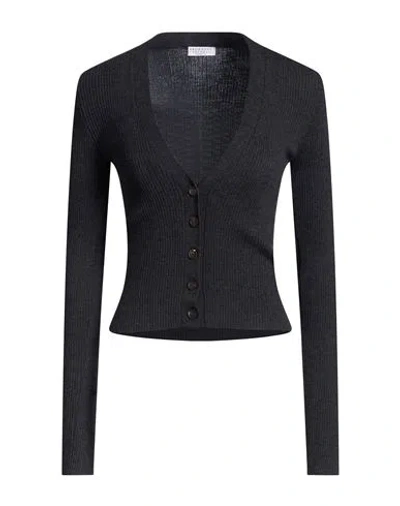 Brunello Cucinelli Cashmere Woman Cardigan Charcoal Size Xs Virgin Wool, Cashmere, Brass In Gray