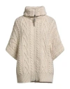 Brunello Cucinelli Cashmere Woman Cardigan Cream Size Xl Lambswool, Cashmere, Leather In Neutral