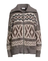 Brunello Cucinelli Cashmere Woman Cardigan Khaki Size L Cashmere, Leather, Mohair Wool, Lambswool, P In Brown