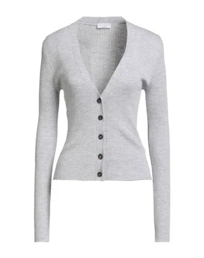 Brunello Cucinelli Cashmere Woman Cardigan Light Grey Size M Virgin Wool, Cashmere, Brass In Gray