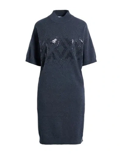 Brunello Cucinelli Cashmere Woman Midi Dress Charcoal Size Xl Virgin Wool, Cashmere, Silk In Blue