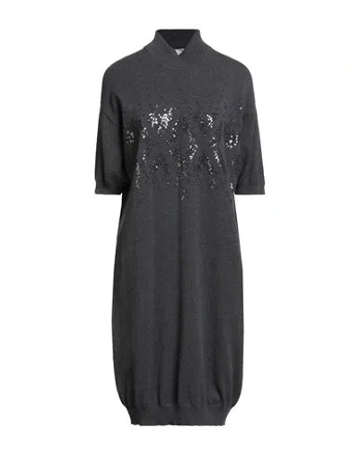 Brunello Cucinelli Cashmere Woman Midi Dress Grey Size L Virgin Wool, Cashmere, Silk In Gray