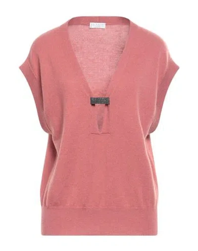 Brunello Cucinelli Cashmere Woman Sweater Antique Rose Size M Cashmere, Ecobrass In Pink