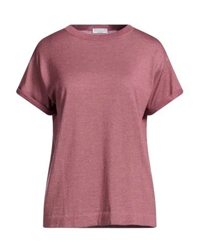 Brunello Cucinelli Cashmere Woman Sweater Antique Rose Size Xl Cashmere, Silk, Polyamide, Metallic P In Pink
