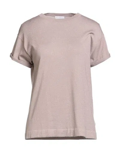Brunello Cucinelli Cashmere Woman Sweater Blush Size Xxl Cashmere, Silk, Polyamide, Metallic Polyest In Pink