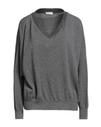 Brunello Cucinelli Cashmere Woman Sweater Grey Size 3xl Cashmere, Ecobrass, Cotton, Elastane In Gray