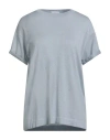 Brunello Cucinelli Cashmere Woman Sweater Light Blue Size Xxl Cashmere, Silk, Polyamide, Metallic Po In Gray