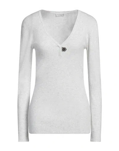 Brunello Cucinelli Cashmere Woman Sweater Light Grey Size L Cashmere, Viscose, Polyester, Brass, Sil