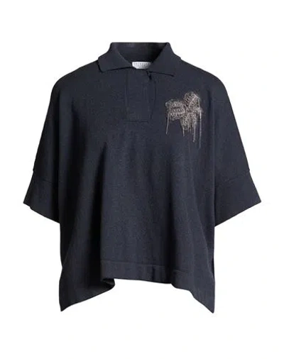 Brunello Cucinelli Cashmere Woman Sweater Navy Size L Cashmere, Ecobrass, Mohair Wool, Wool, Polyami In Blue