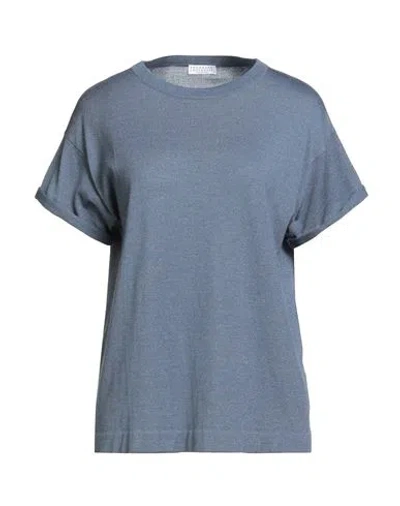Brunello Cucinelli Cashmere Woman Sweater Slate Blue Size Xxl Cashmere, Silk, Polyamide, Polyester