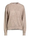 Brunello Cucinelli Cashmere Woman Sweater Taupe Size 3xl Mohair Wool, Virgin Wool, Wool, Polyamide,  In Brown