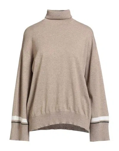 Brunello Cucinelli Cashmere Woman Turtleneck Beige Size M Cashmere, Brass In Sand