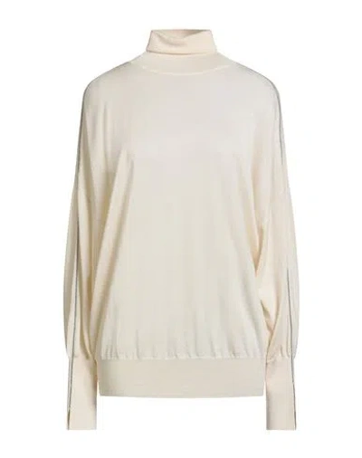 Brunello Cucinelli Cashmere Woman Turtleneck Ivory Size Xxl Cashmere, Silk, Brass In White