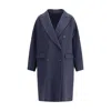 Brunello Cucinelli Double-breasted Black Cashmere Coat With Peak Lapels In Blue