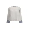 Brunello Cucinelli Cashmere Sweater Striped Cuffs Jewels In Gray