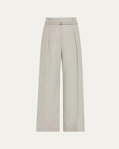Brunello Cucinelli Cashmere-wool Flannel Wide Sartorial Pants With Belt In Neutral