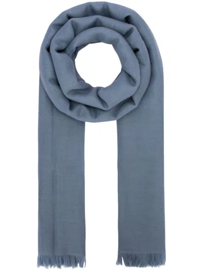 Brunello Cucinelli Luxurious Silk Cashmere Scarf With Fringed Edges In Blue