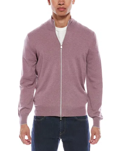 Brunello Cucinelli Cashmere Zip Mock Neck Cardigan In Purple