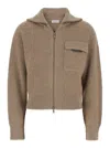 Brunello Cucinelli Beige Cardigan With Spread Collar And Monil Detail On The Front In Cashmere Woman