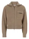 Brunello Cucinelli Beige Cardigan With Spread Collar And Monil Detail On The Front In Cashmere Woman In Brown