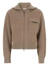Brunello Cucinelli Beige Cardigan With Spread Collar And Monil Detail On The Front In Cashmere Woman In Brown