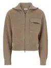 Brunello Cucinelli Beige Cardigan With Spread Collar And Monil Detail On The Front In Cashmere Woman In Brown