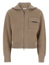 Brunello Cucinelli Beige Cardigan With Spread Collar And Monil Detail On The Front In Cashmere Woman In Brown