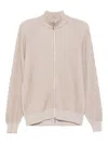 Brunello Cucinelli Cashmere High Neck Zip-up Cardigan With Ribbed Knit In Neutral