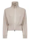 Brunello Cucinelli Beige Sparkling Knit Zip-up Cardigan In Neutral