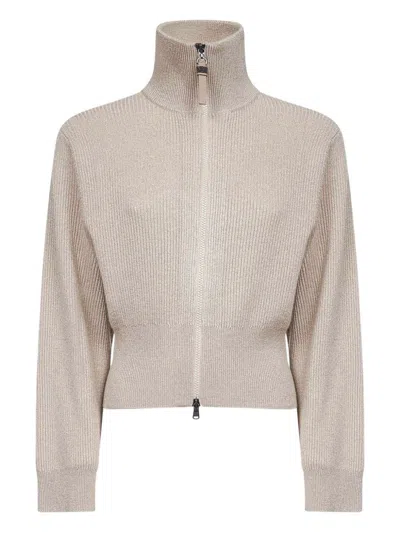 Brunello Cucinelli Cashmere Zipped Cardigan In Neutral