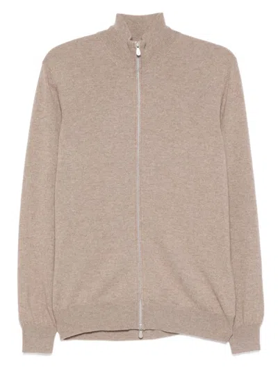 Brunello Cucinelli Cashmere Zipped Cardigan In Brown