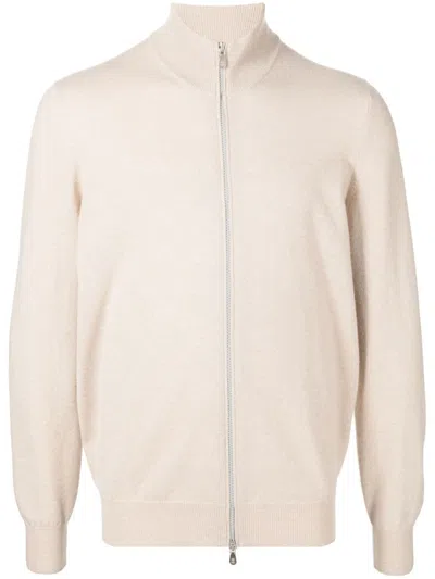 Brunello Cucinelli High-neck Zip-up Cashmere Cardigan In Beige