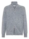 Brunello Cucinelli Cashmere Stand-up Collar Cardigan With Textured Knit In Blue