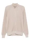 Brunello Cucinelli Cashmere High Neck Zip-up Cardigan With Ribbed Knit In Neutral